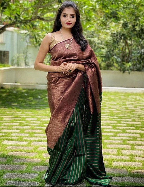 Green kanchipuram silk jacquard weaving work wedding saree