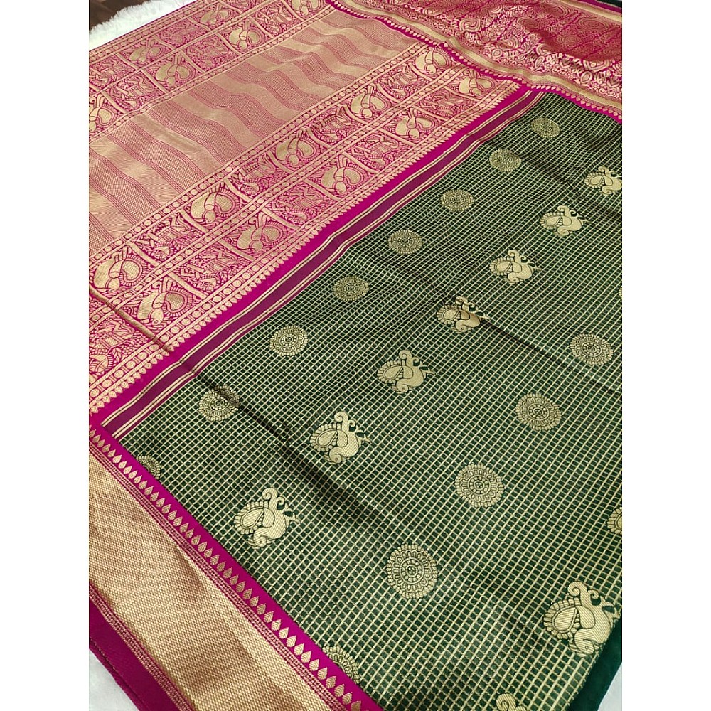 Green kanjiwaram jacquard weaving work ceremonial saree