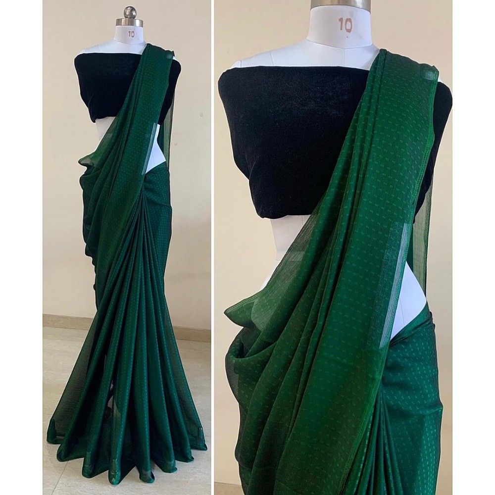 Green satin georgette party wear saree