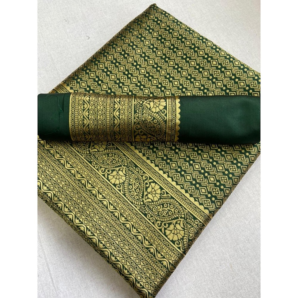 Green soft lichi silk golden zari jacquard weaving wedding saree