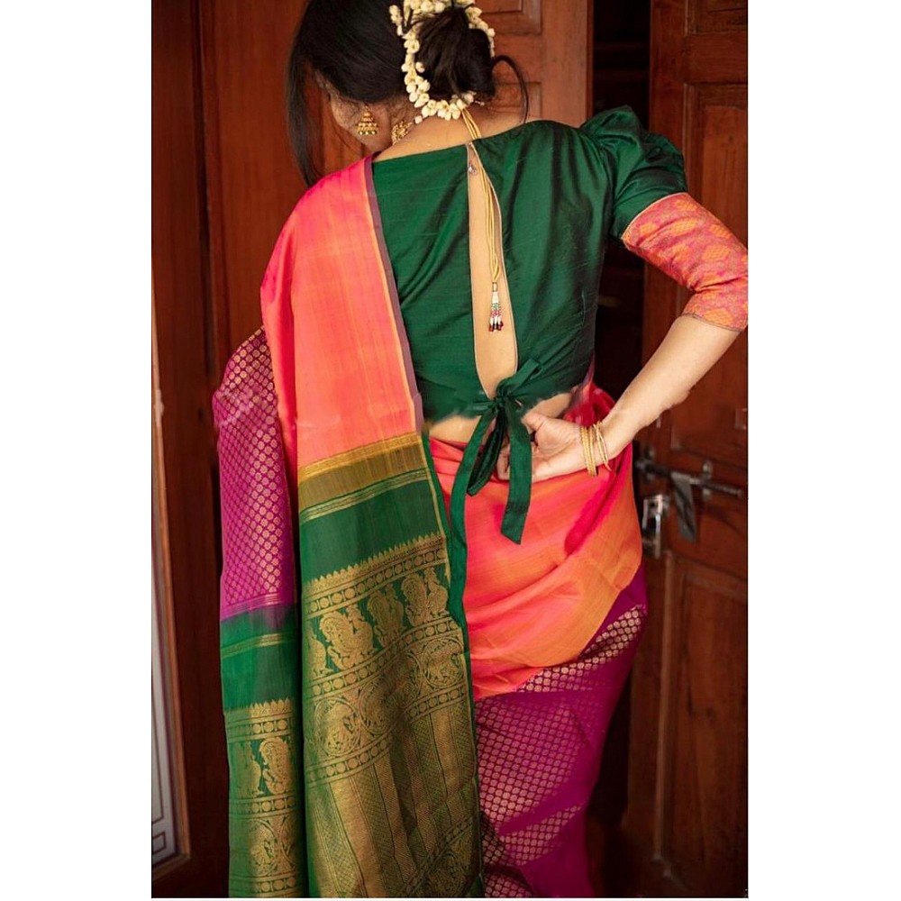 Green soft lichi silk jacquard weaving work ceremonial wear saree