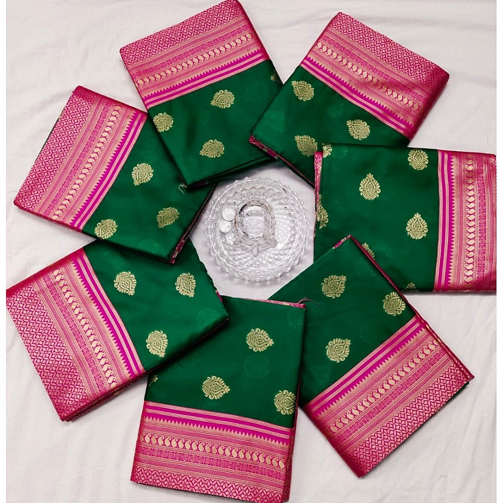 Green soft lichi silk jacquard weaving work saree