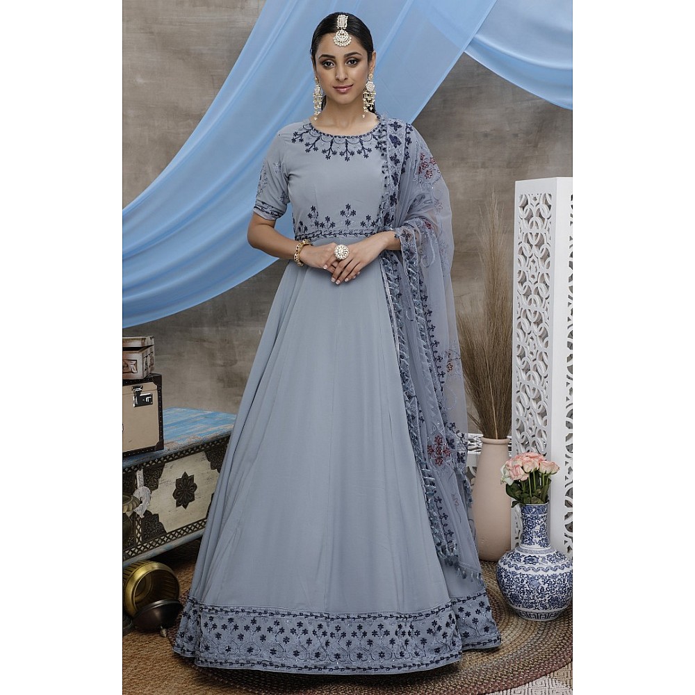 Grey diamond georgette embroidered anarkali gown