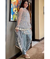 Grey heavy georgette embroidered work party wear dhoti suit
