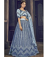 Grey net sequence embroidered  work party wear lehenga choli