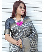 Grey pure lichi silk banarasi jacquard weaving work wedding saree
