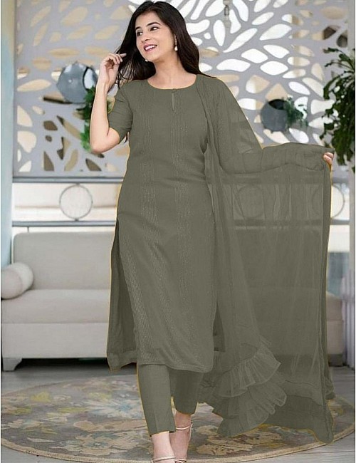 Grey rayon thread and sequence work salwar suit