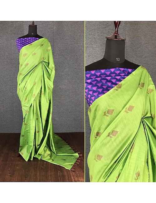 Light Green italian finished cotton silk digital printed work saree