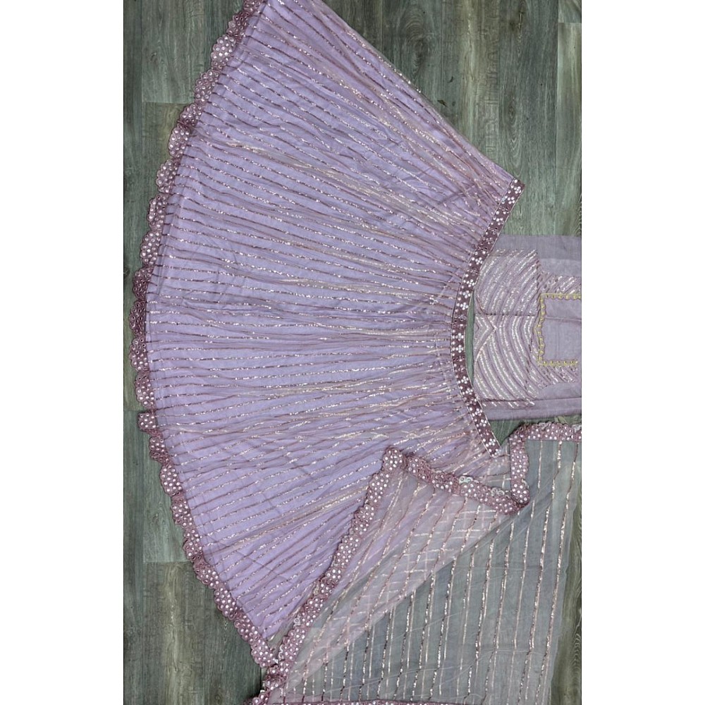 Light purple butterfly net heavy embroidered foil mirror work lehenga choli