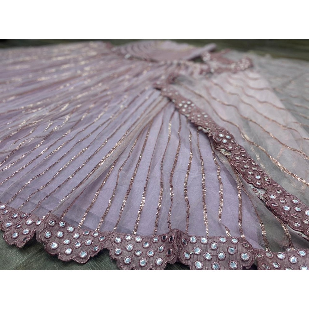 Light purple butterfly net heavy embroidered foil mirror work lehenga choli