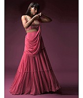 Magento pink georgette lehenga choli with heavy work blouse