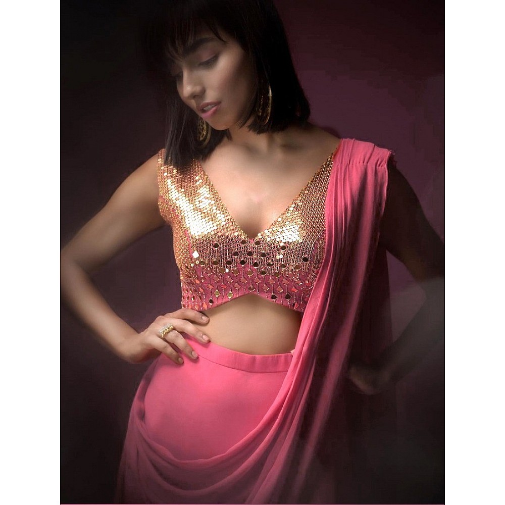 Magento pink georgette lehenga choli with heavy work blouse