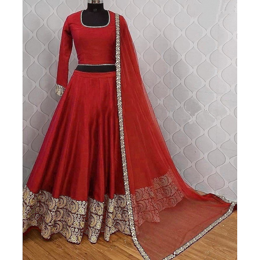 Magento red georgette heavy embroidered coding work lehenga choli