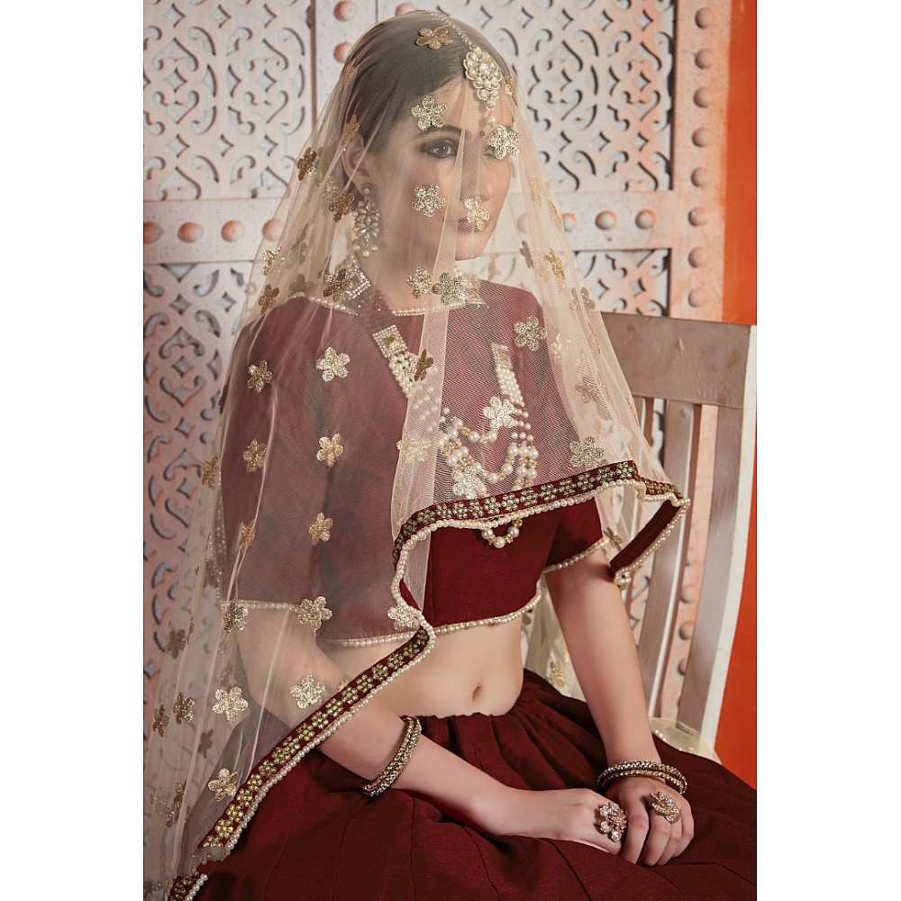 Maroon art silk zari work ceremonial lehenga choli