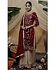 Maroon chinon semi sequence embroidered plazzo suit