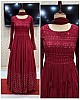 Maroon georgette embroidered ruffle layer gown