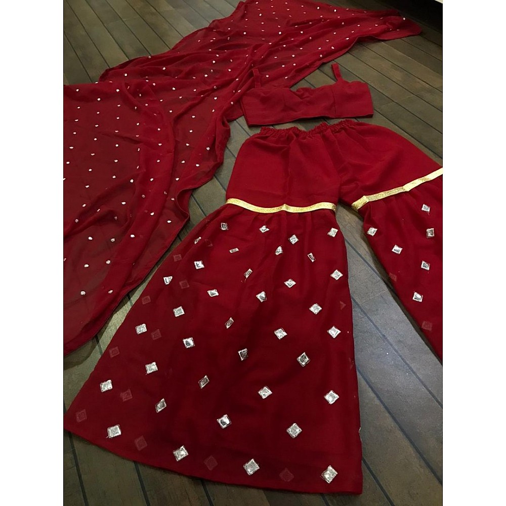 Maroon georgette embroidered sharara suit