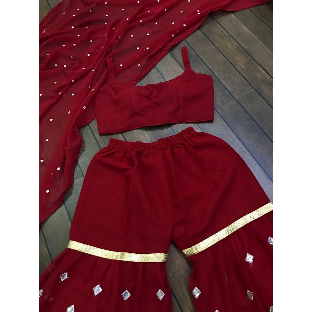 Maroon georgette embroidered sharara suit
