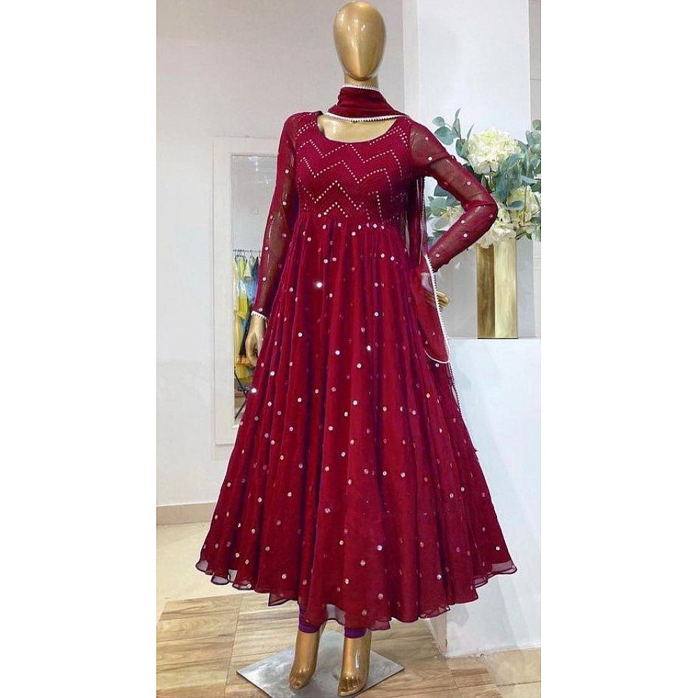 Maroon heavy georgette fully embroidered work  occasional wear gown