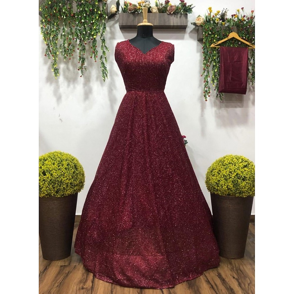 Gown : Maroon partywear gown - Fashiondeal.in