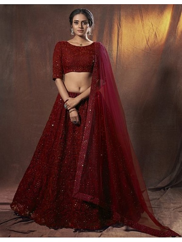 Maroon Embroidered Lehenga Set Design by Jiya by Veer Designs at Pernia's  Pop Up Shop 2023