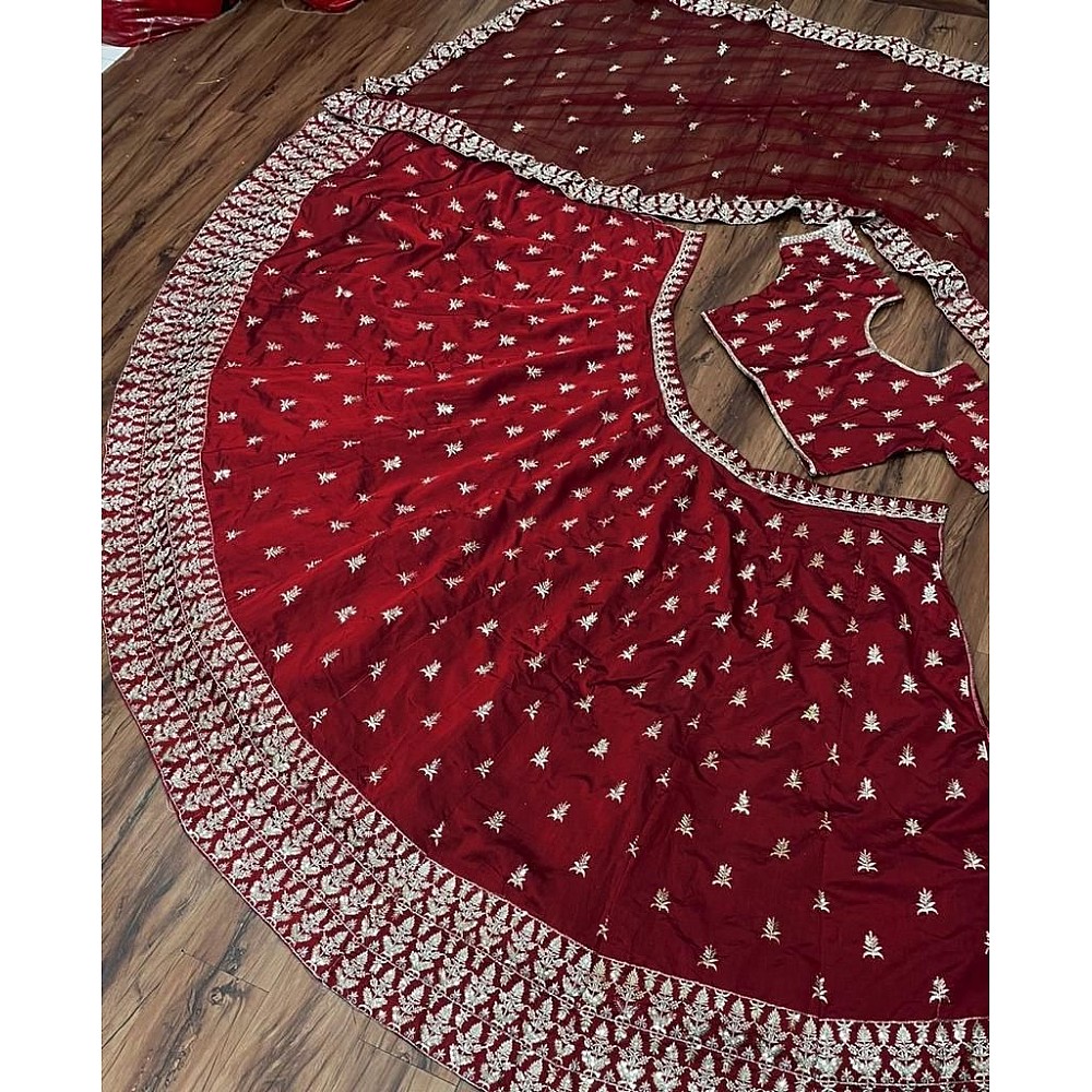 Maroon tapeta silk embroidered wedding lehenga choli