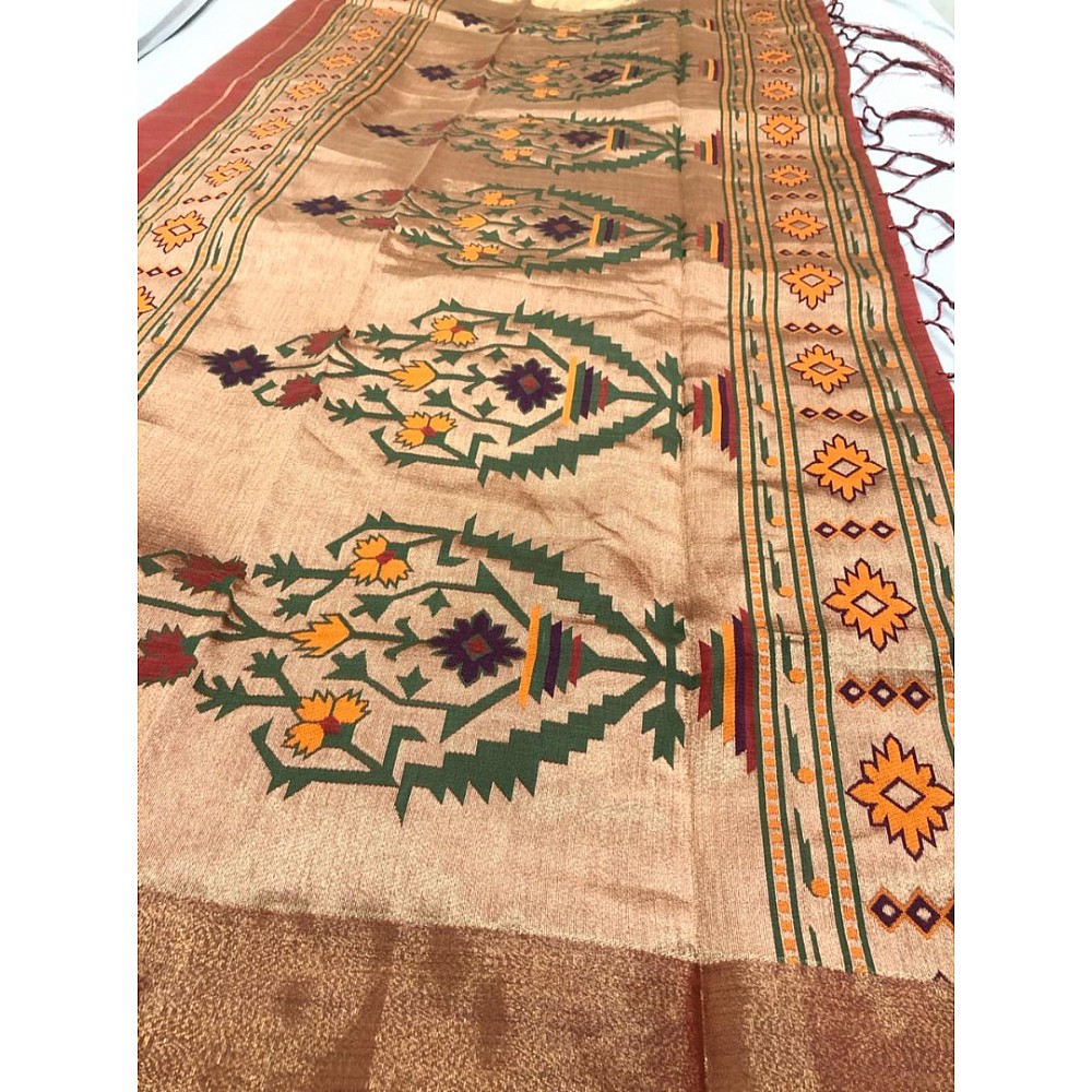 Maroon two ton silk zari jacquard weaving work saree
