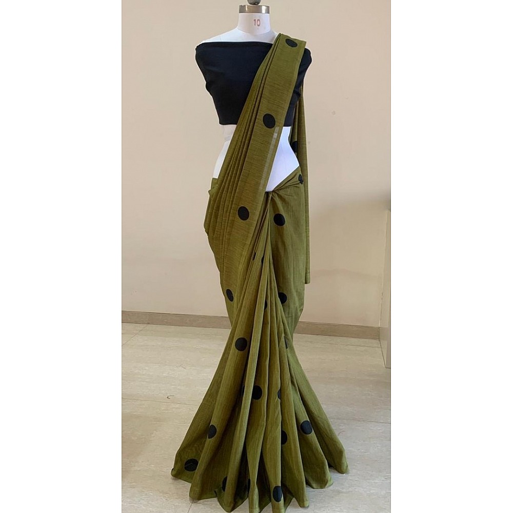 Mehendi green vichitra silk dots printed saree