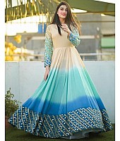 Multicolor crepe foil work printed gown