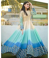 Multicolor crepe foil work printed gown