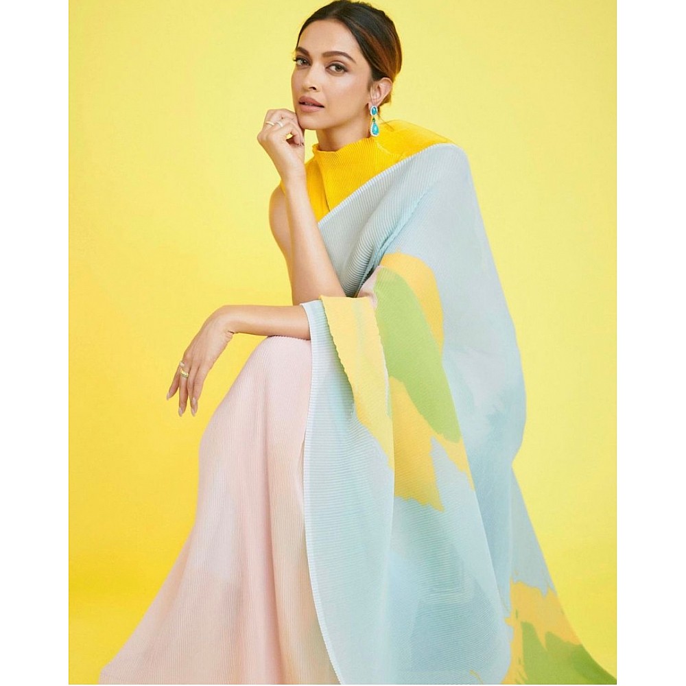 Multicolor georgette printed pleated bollywood saree