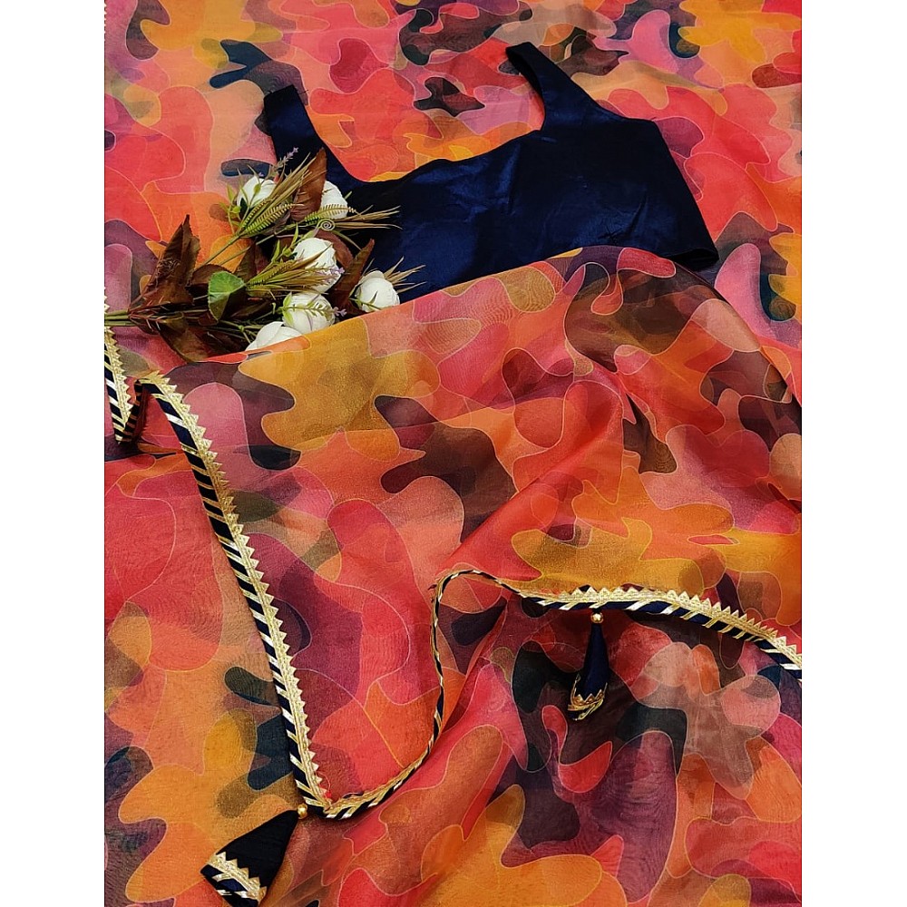 Multicolour organza silk digital printed work saree