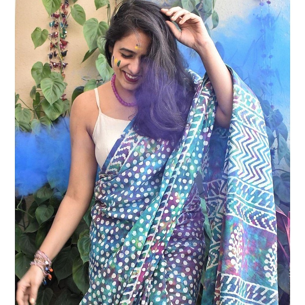 Multicolour original linen digital printed banglori saree