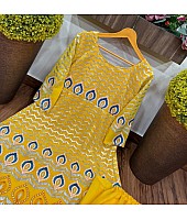 Mustard yellow georgette embroidered top with plazzo