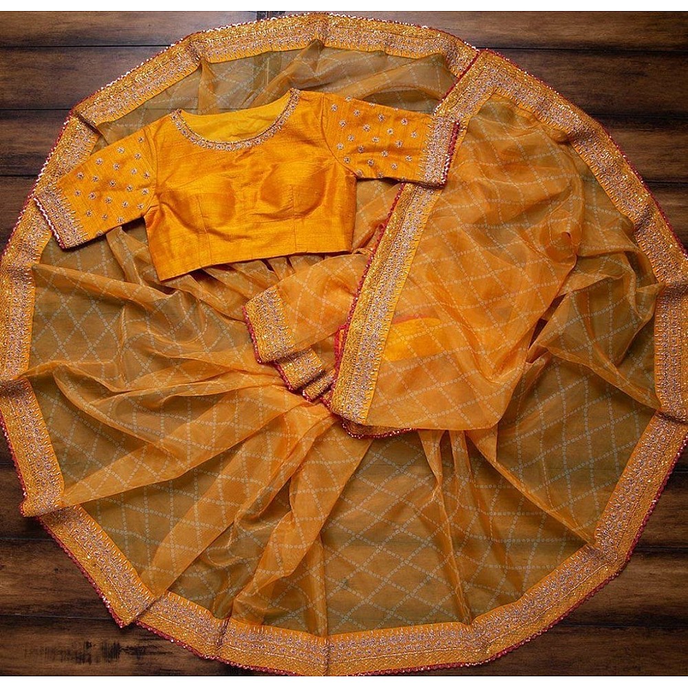 Mustard yellow malbari silk thread with sequence work saree