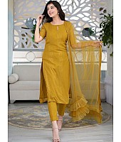Mustard yellow rayon thread and seqeuence work salwar suit
