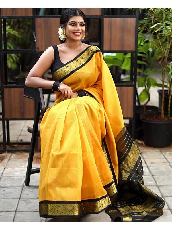 Buy Kasturi Kundal Yellow Silk Banarasi Handloom Saree Online | Aza Fashions