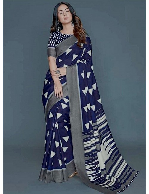 Navy blue fancy silk digital printed saree