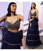 Navy blue georgette embroidered partywear lehenga choli