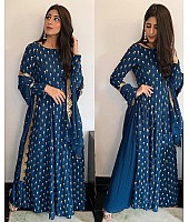 Navy Blue georgette embroidered salwar suit with plazzo
