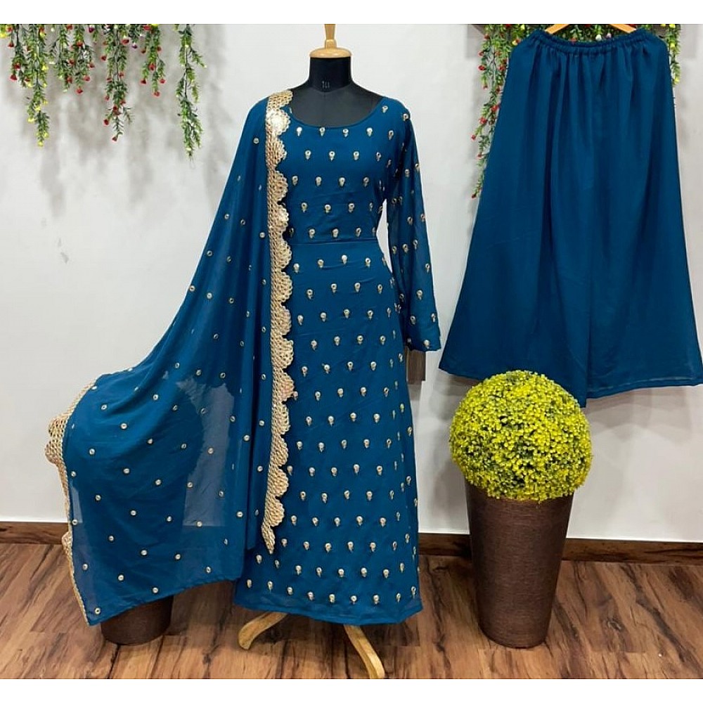 Navy Blue georgette embroidered salwar suit with plazzo
