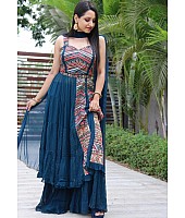 Navy blue georgette embroidered sequence work kurti with plazzo
