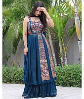 Navy blue georgette embroidered sequence work kurti with plazzo