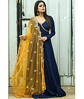 Navy blue georgette with ready made lace party wear gown