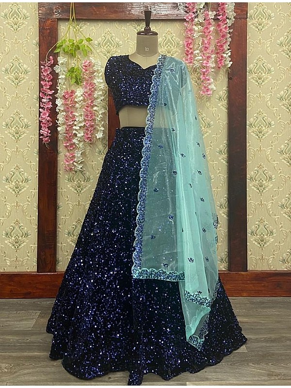 Buy Bollywood Lehenga - Royal Blue Cording Zari Embroidery Wedding Lehenga  Choli