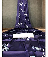 Navy blue japan satin digital printed work party wear saree