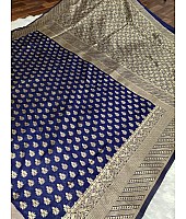 Navy blue kanchipuram soft lichi silk jacquard weaving work saree
