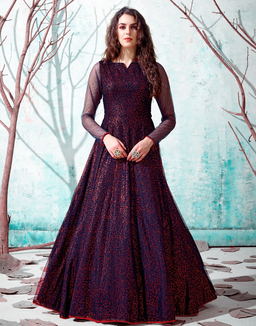Mehndi Diwali Gown Dress in Printed Georgette - GW0364