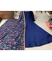 Navy blue taffeta satin silk gown with zari embroidered dupatta