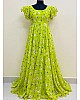 Neon green heavy georgette digital flower printed gown